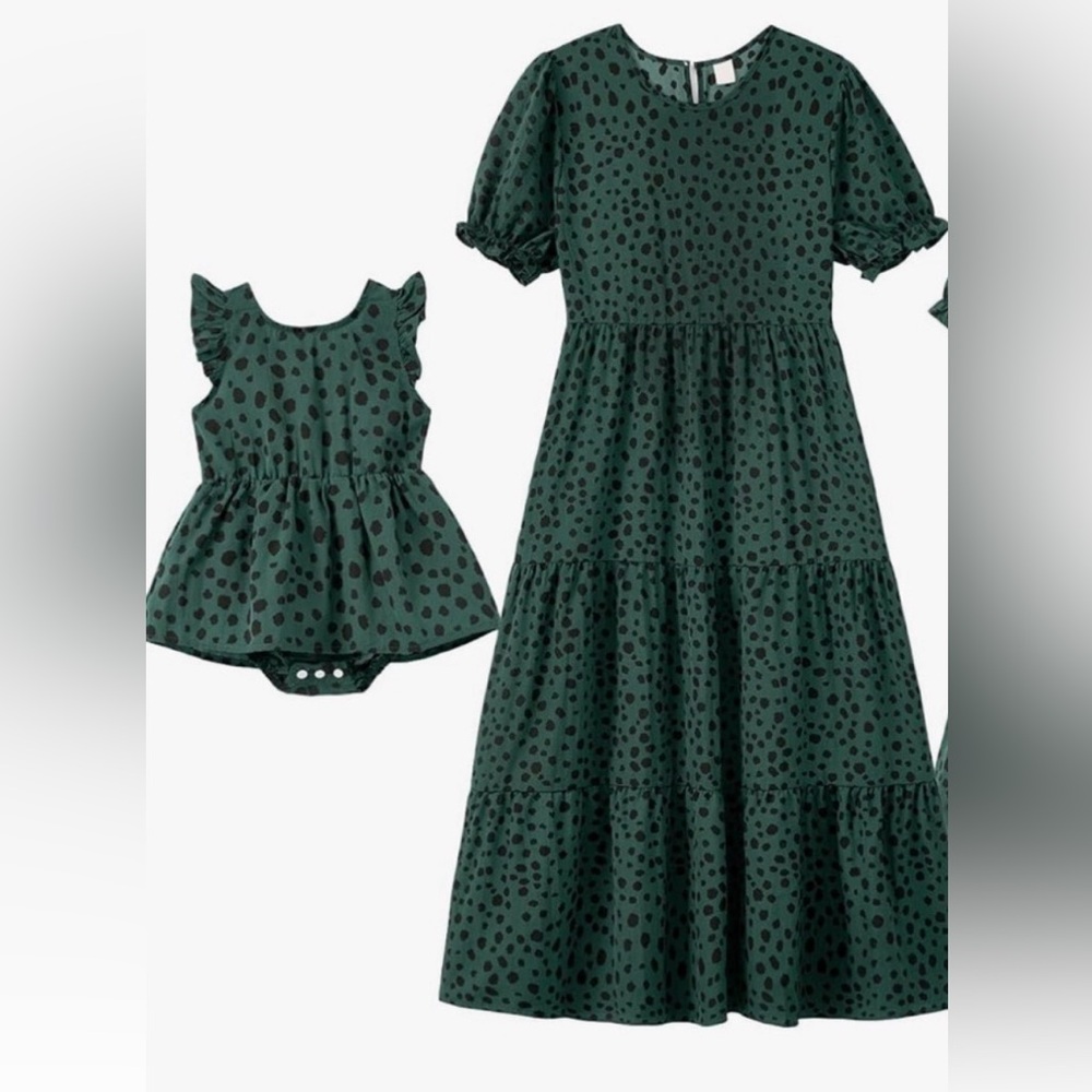Mommy and Me Dresses Boho 2 Matching Outfits Ruffle Puff Sleeve High Waist Maxi